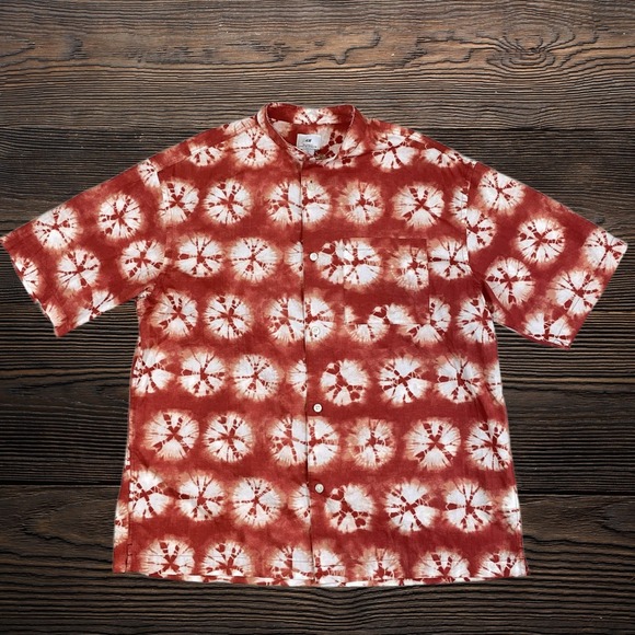 Lot of 2 HM Large Mens Relaxed Fit Short Sleeve Button Down Shirts Blue Red NWOT - Picture 4 of 15